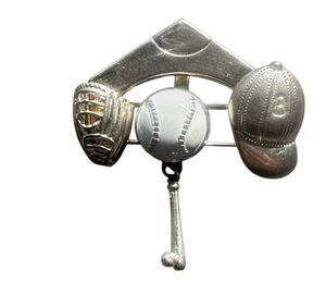 BEST Silvertone Baseball Pin Brooch Pendant Novelty Sports Jewelry Vintage